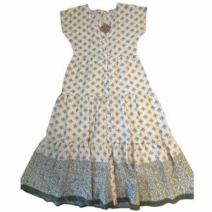 Blu Pepper Ivory Maxi Dress with Sage Print